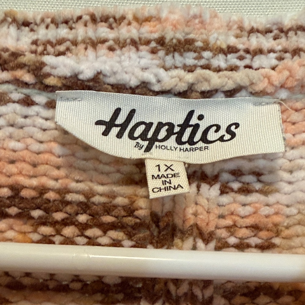 Haptics Striped Chunky Knit Relaxed Cozy Soft Sweater Coral & Brown Plus Size 1X - Picture 4 of 17